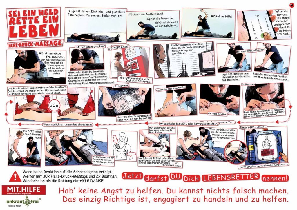 1-Hilfe: Herz-Druck-Massage Plakat