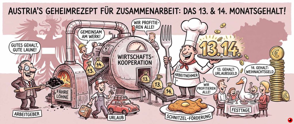 Der 13. und 14. Monats-Gehalt in Österreich - Cartoon